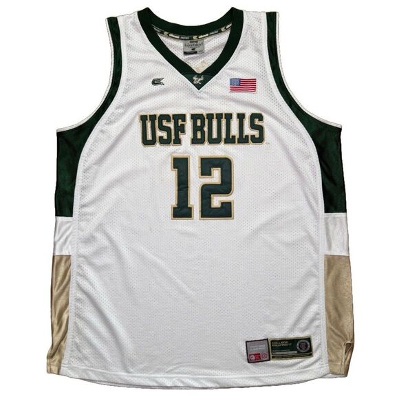 VTG USF Bulls #12 Chucky Atkins Colosseum Athletics Sewn-on White Jersey Sz XXL - Picture 1 of 9